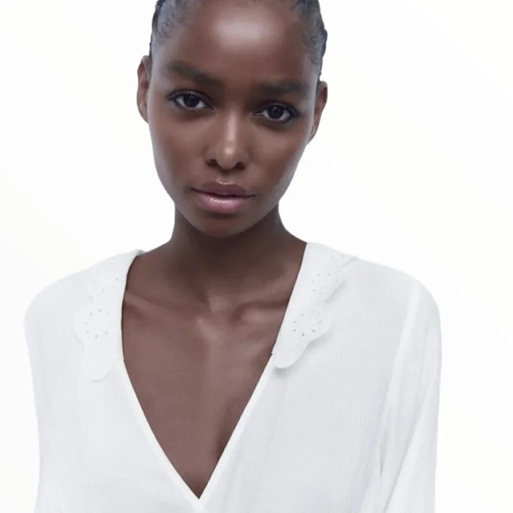 ZARA | White | OPENWORK EMBROIDERED MINI DRESS - Picture 8 of 10